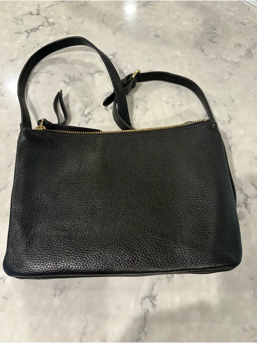 Vince Camuto Black Pebbled Leather Crossbody with Gold‎ Logo